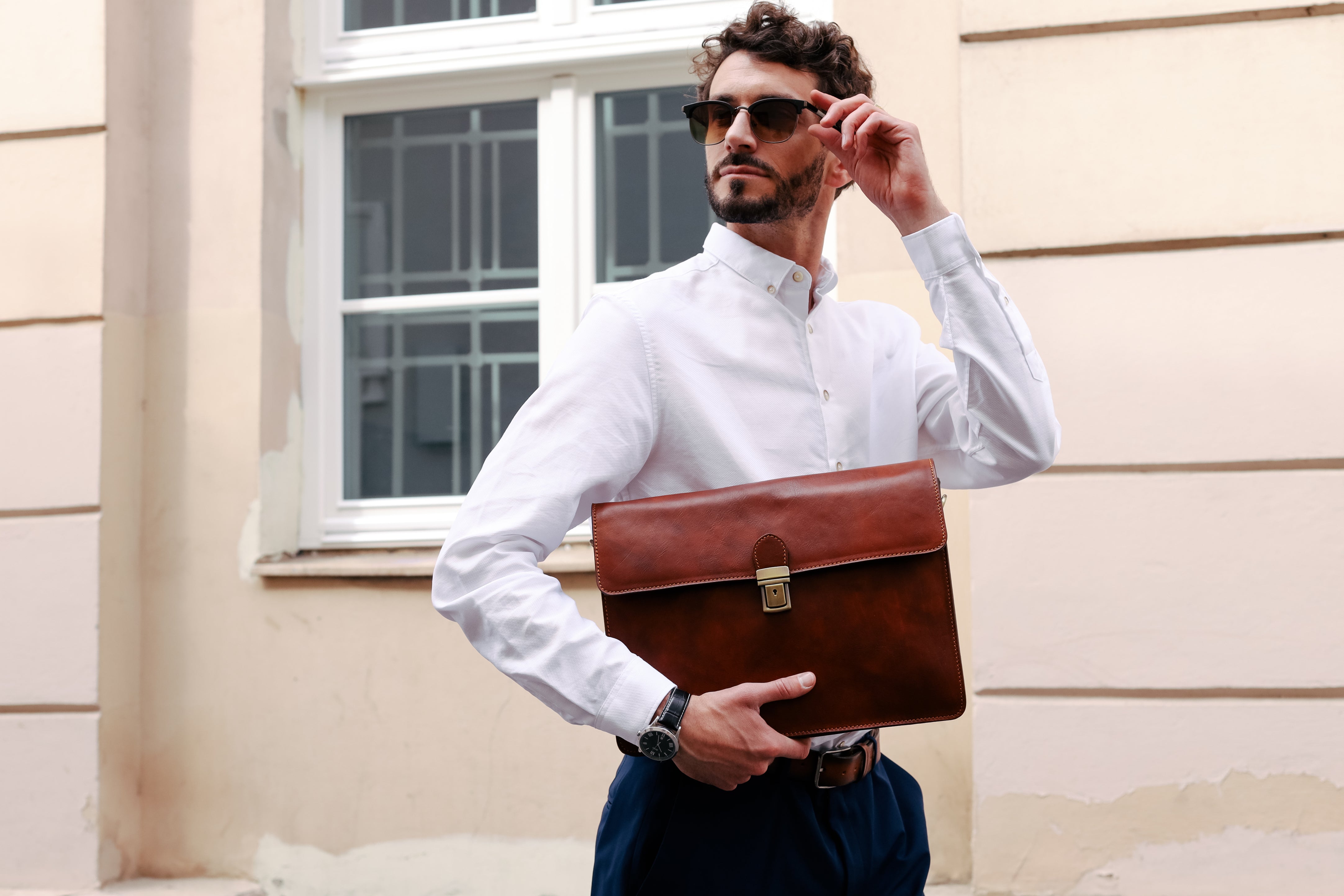 Leather Portfolio, Work Bag with Shoulder Strap - The Corrections