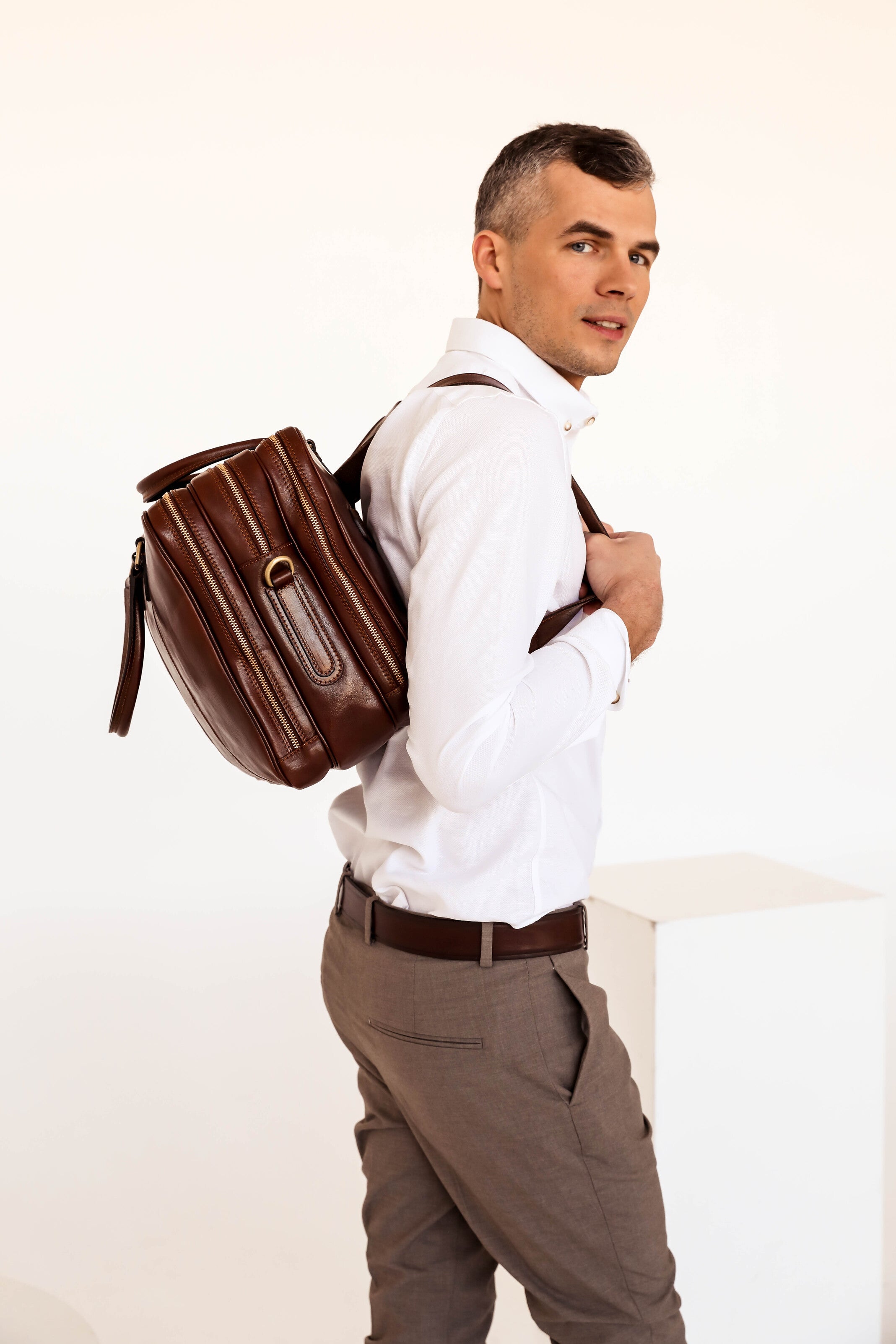 Brown Leather Convertible Briefcase Backpack - A Farewell to Arms