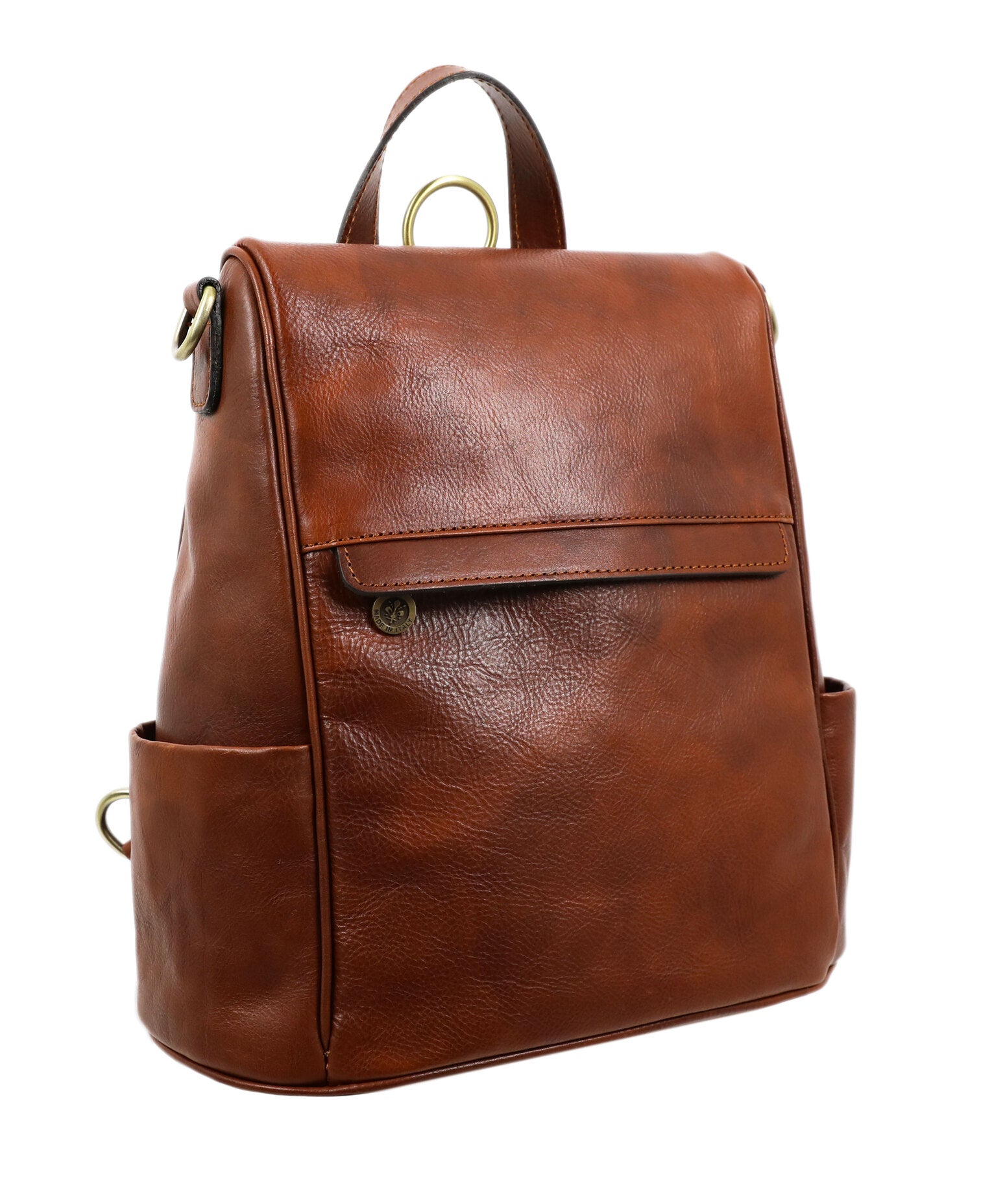 Cognac Brown Leather Convertible Backpack Shoulder Bag - The Waves